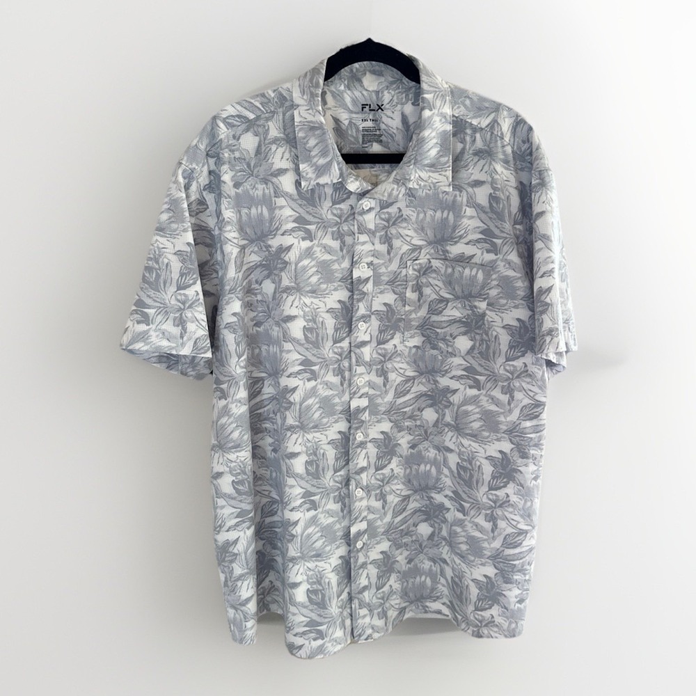 FLX Shirt Mens 3XL Tall Gray Short Sleeve Button Up Performance Breathable 3XLT